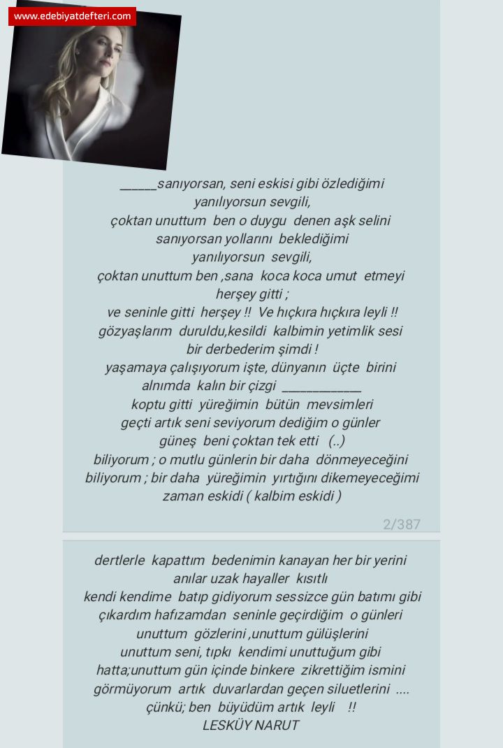 Çünkü; ben büyüdüm artık Leyli ....